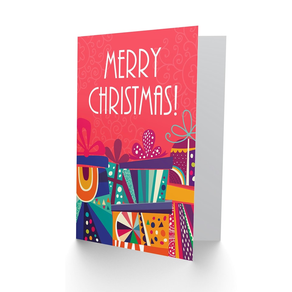 image 1 of Merry Xmas Stack of Presents Colourful Christmas Card