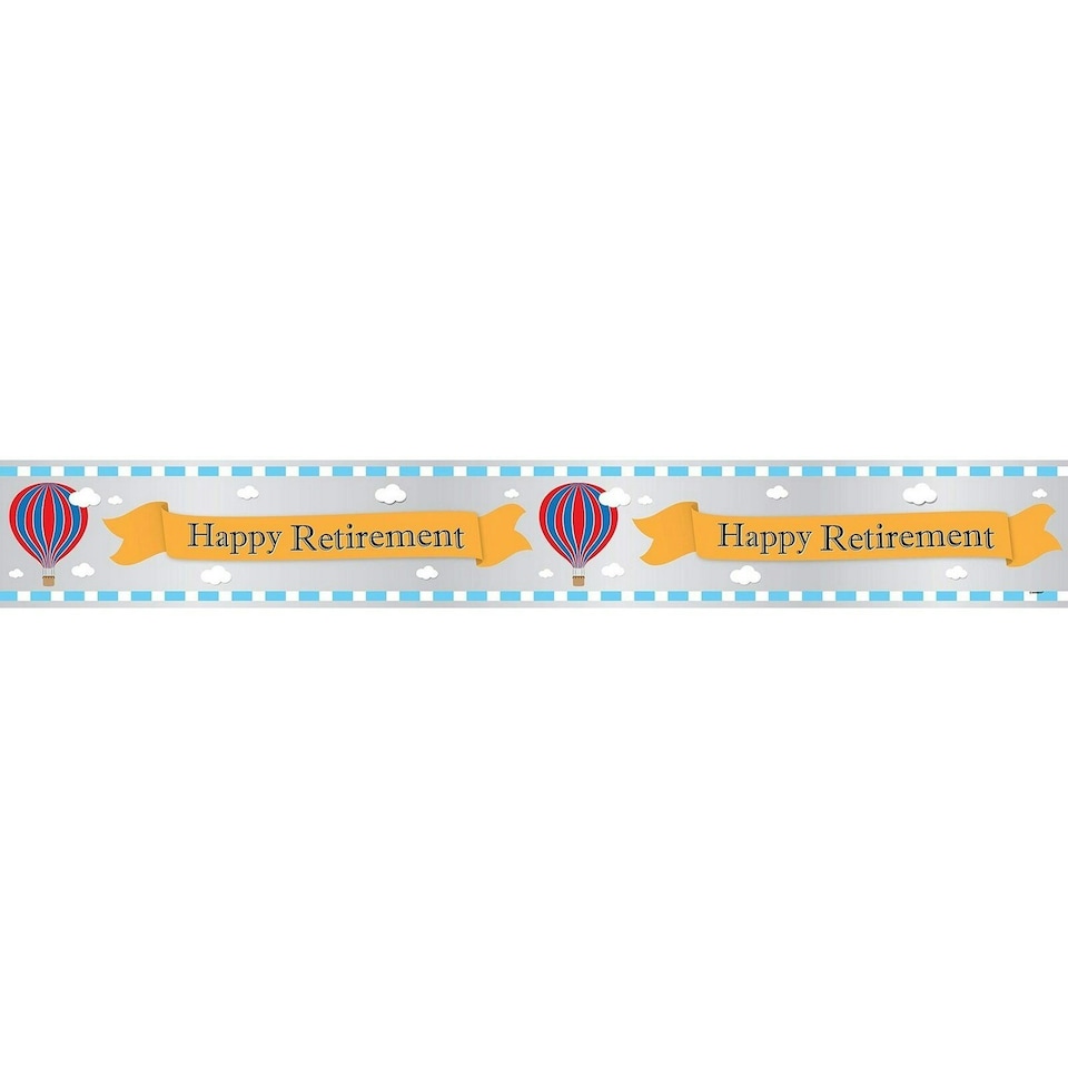 Unique Party Happy Retirement Foil Hot Air Balloon Banner - Blue/Grey/Yellow - One Size