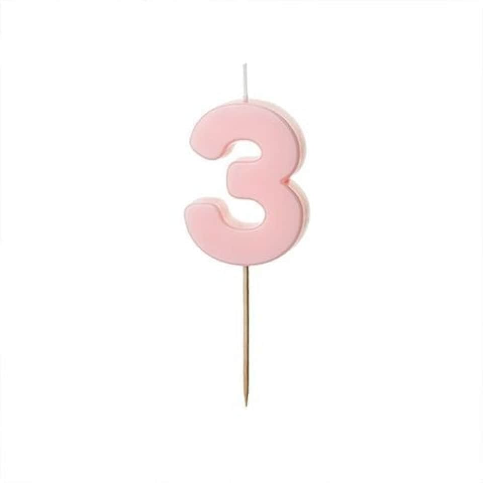 image 1 of Pastel Pink Number 3 Shaped Candle 5.5cm