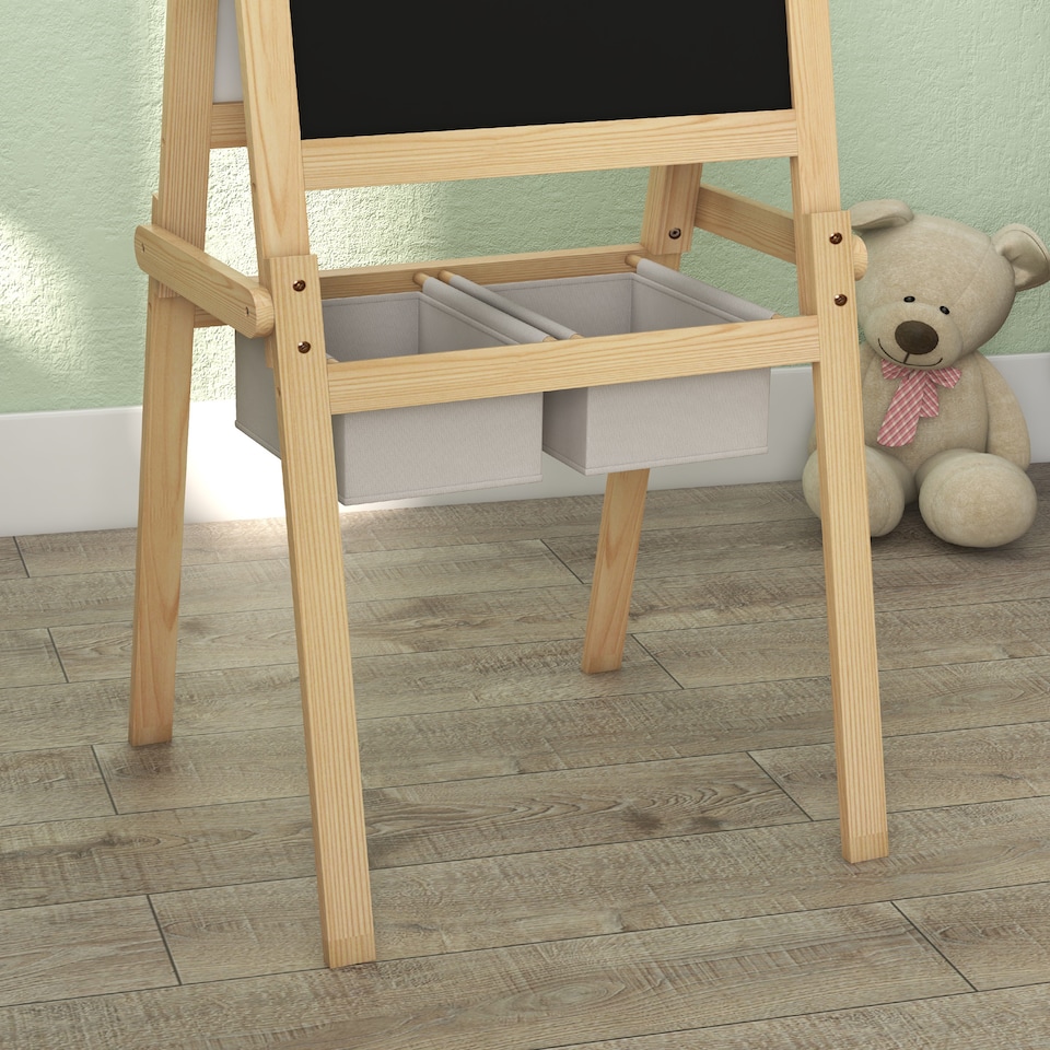 image 1 of AIYAPLAY 3 in 1 Kids Easel with Paper Roll, Storage Baskets - Natural