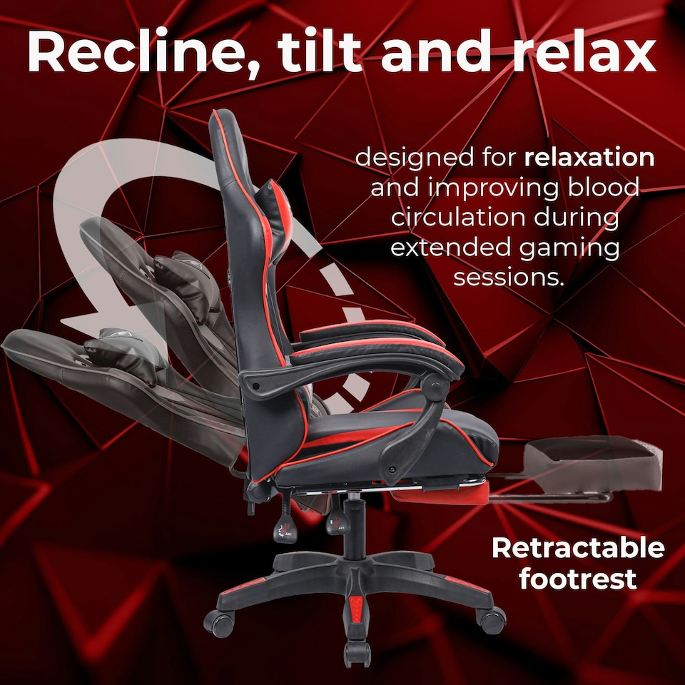 image 1 of Red/Black Massage Leather Gaming Chair with Footrest