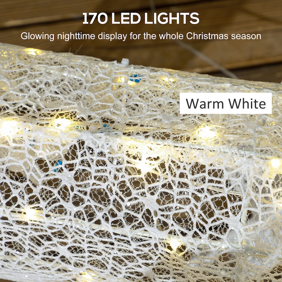 image 1 of Outsunny Light Up Reindeer and Sleigh Christmas Decoration, Outdoor Lighted Deer Xmas Decor with 170 LED Lights for Holiday, Lawn, Garden, Yard, White