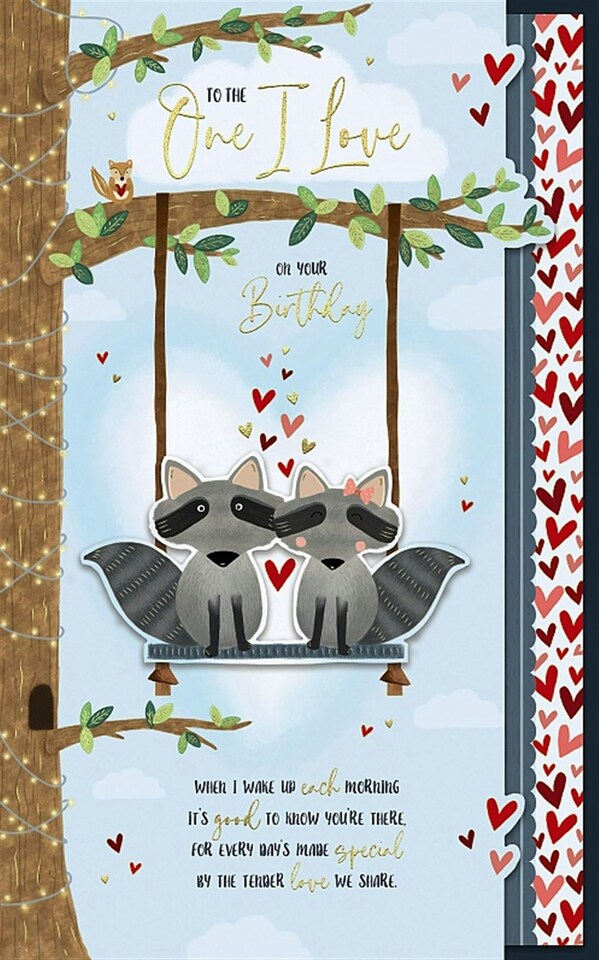image 1 of Racoons On Swing One I Love Handmade Birthday Card