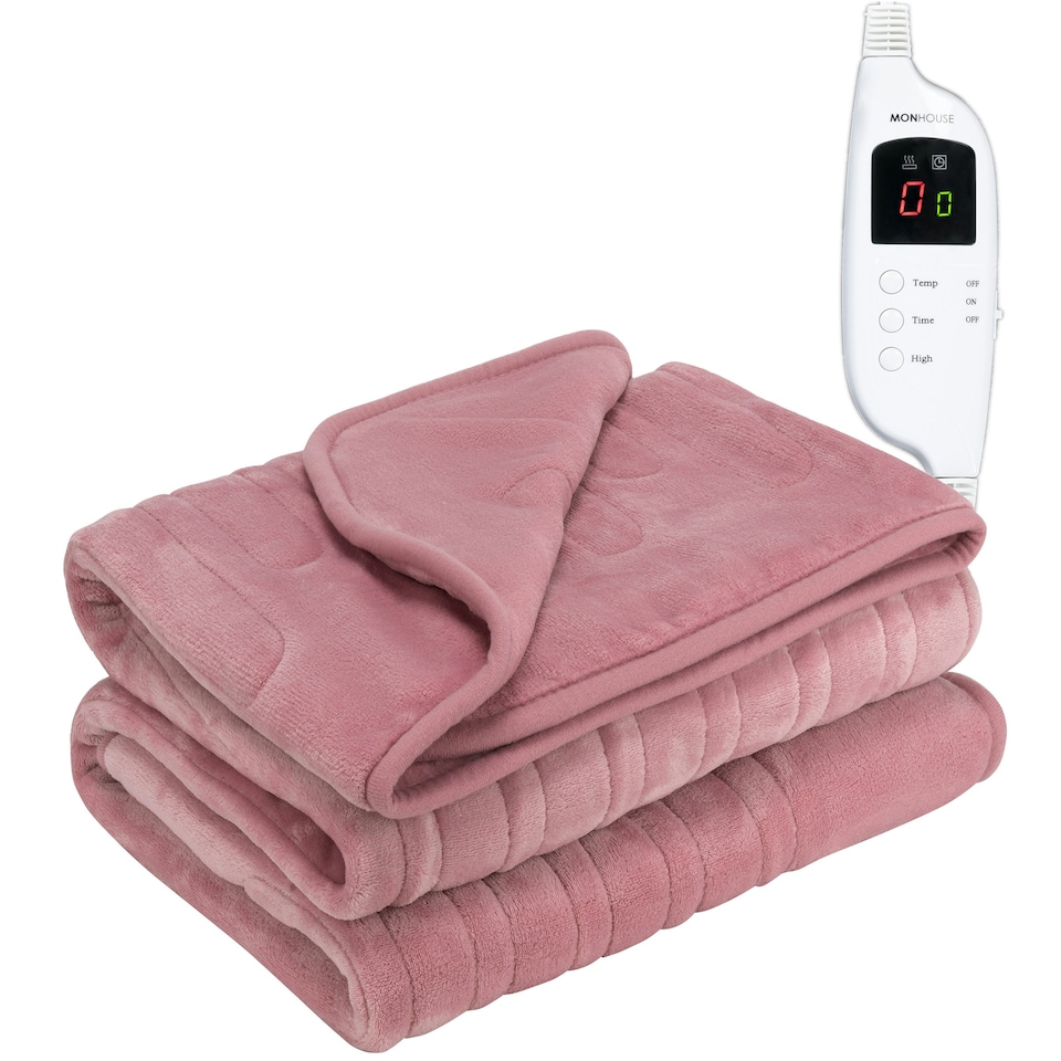 image 1 of MONHOUSE Heated Throw - Electric Blanket - Digital Controller - Timer up to 9 hours, 9 Heat Settings, Auto Shutoff - Machine Washable - Single 130X160cm - PINK