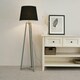 image 1 of ValueLights Lottie Grey Wood Tripod Floor Lamp with Black Fabric Tapered Shade and LED Bulb