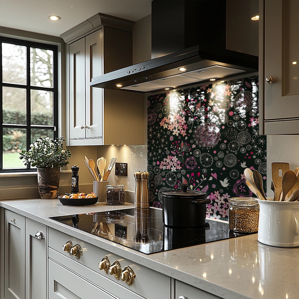 image 1 of Different Flowers Shapes & Birds Splash Back | White