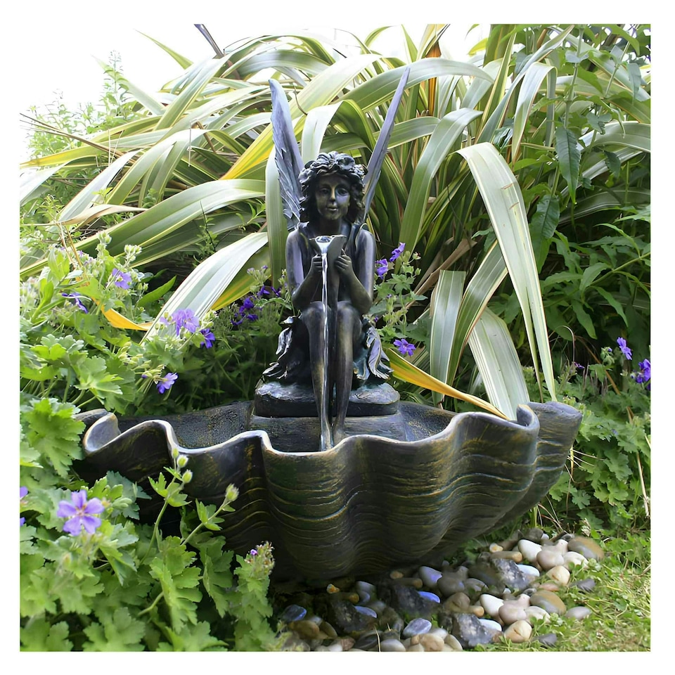 image 1 of Primrose Fairy on Clam Shell Solar Powered Water Feature Fountain 78cm