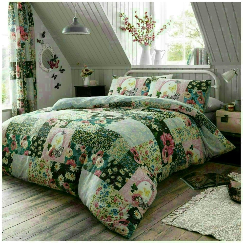 image 1 of Ellis Floral Printed Duvet Cover Set Reversible Polycotton Beddings Multi | Double