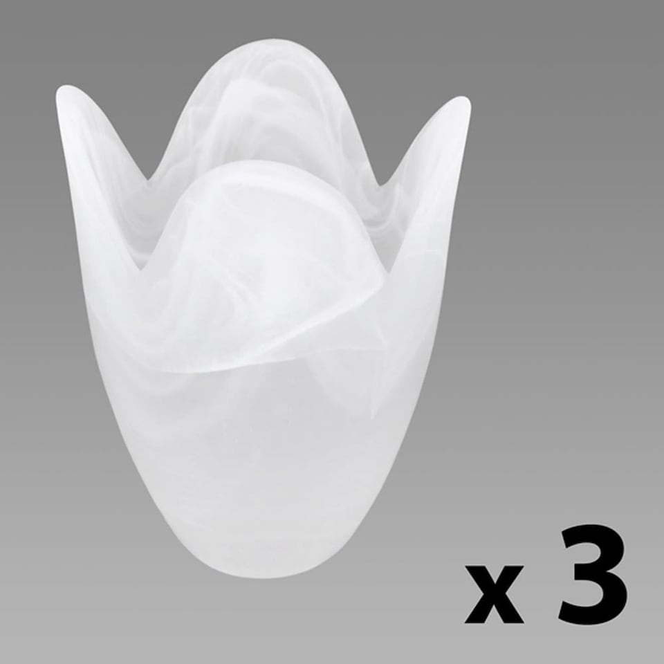 image 1 of ValueLights 3 Pack Frosted Marble Effect Glass Tulip Replacement Shades | White