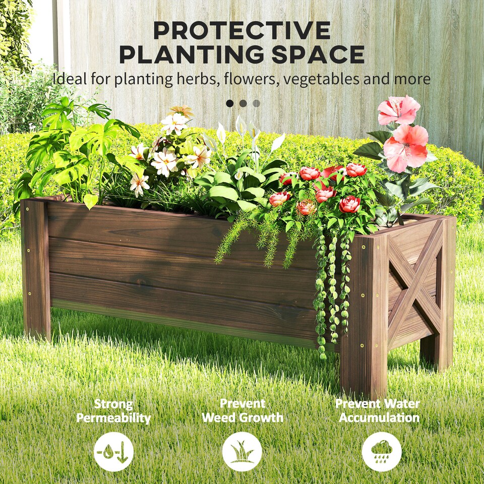 image 1 of Outsunny Wooden Garden Raised Bed Planter Grow Containers Pot,