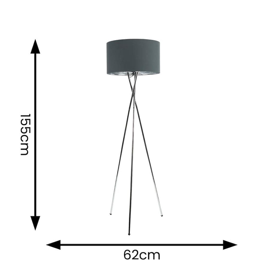 image 1 of ValueLights Camden Chrome Tripod Floor Lamp Charcoal & Silver Shade | Grey
