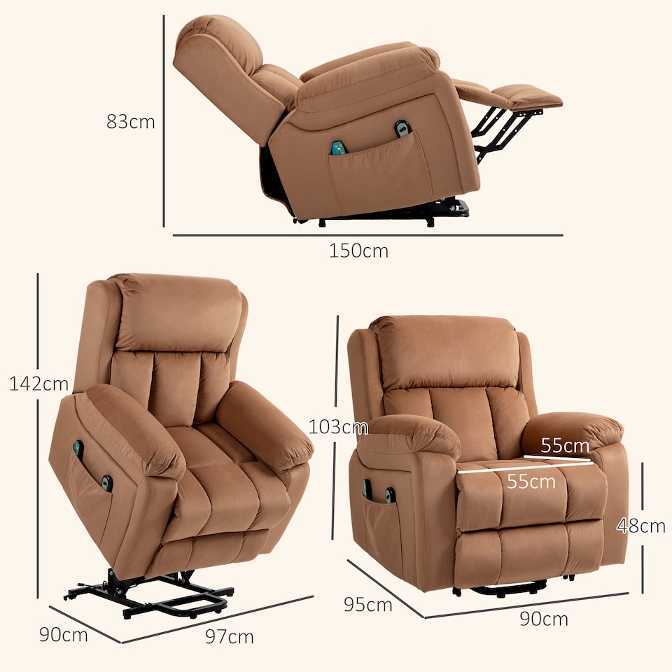 image 1 of HOMCOM Power Lift Recliner Chair with Vibration Massage and Heat, Electric Lift Chair for Elderly, Overstuffed Leathaire Riser and Reclining Armchair with Remote, Pockets, Pocket Spring, Brown | Brown