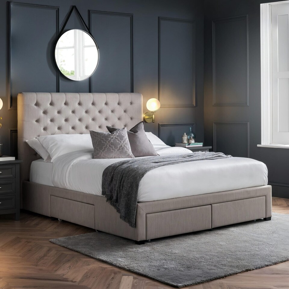 image 1 of Lunar 4 Drawer Bed - Grey Linen - King (150cm)