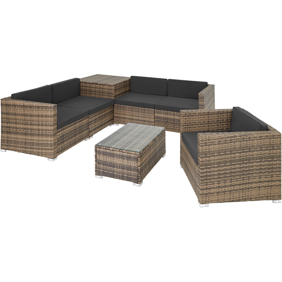 image 1 of Garden Furniture Set Pisa - modular sofa, armchair, coffee table, cushion storage box | Brown | nature | 67 x 75 x 64,50 cm | 1