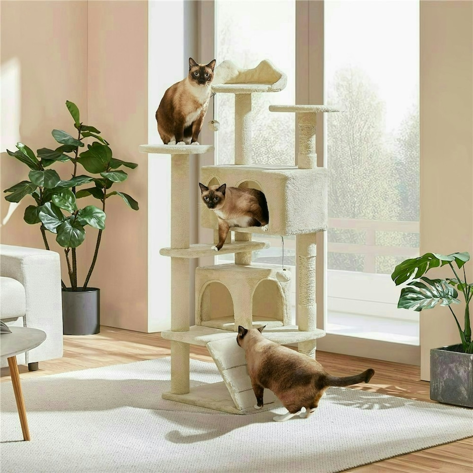 image 1 of Yaheetech 137cm Tall Cat Tree with Scratching Posts Beige