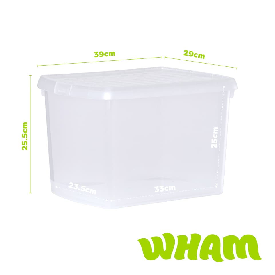 image 1 of Wham Clip 5x 21.5L Rectangular Plastic Storage Boxes with Clip Lock Lids. Ideal for Home, Office, Toys & More - Clear/Clear | Clear | 5