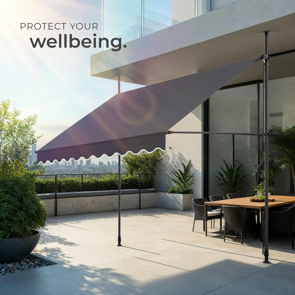 image 1 of Awning with hand crank - pressure fitted , height adjustable Black | Grey | 180 x 250 cm