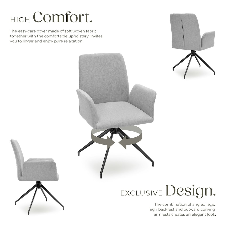 image 1 of Swivel Chair Daya - upholstered, robust fabric, 55.5 x 58 x 87 cm - Set of 2 Grey | Light Grey