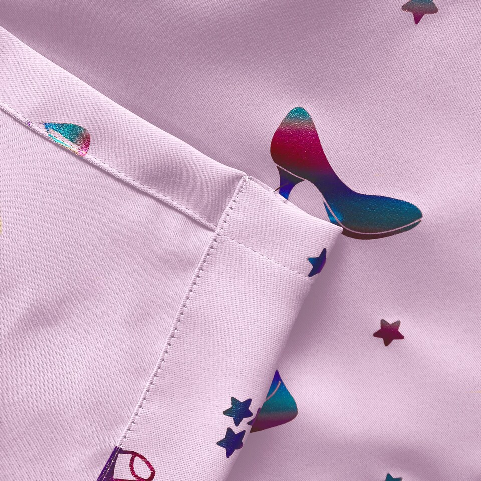 image 1 of Pair of Charm Pink Metallic Print Kids Curtains 46 x 54 inch (117 x 137 cm) Room Darkening Eyelet Thermal Noise Reducing Curtains for Bedroom