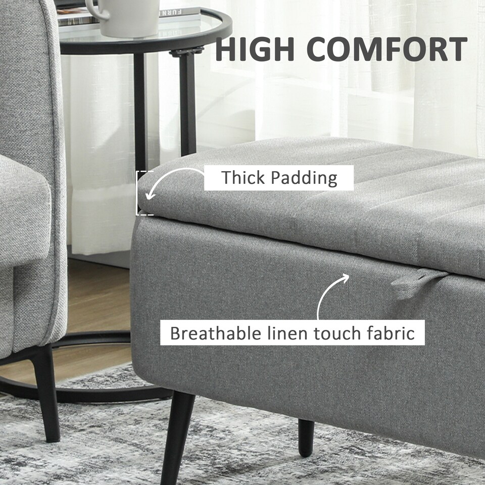image 1 of HOMCOM Storage Ottoman Bench, Linen-feel Footstool with Steel Legs, Grey
