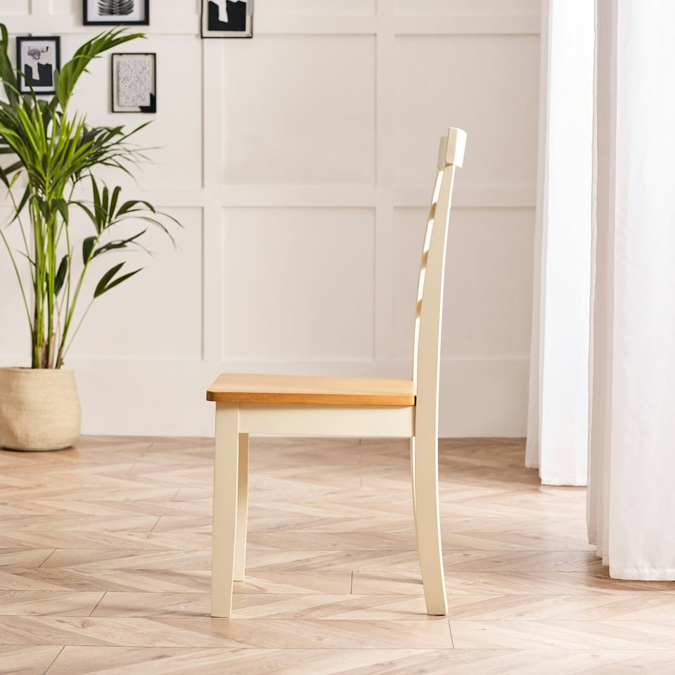 image 1 of Furniturebox Whitby 2x Solid Wood Cream Chair Oak Seat Dining Chairs