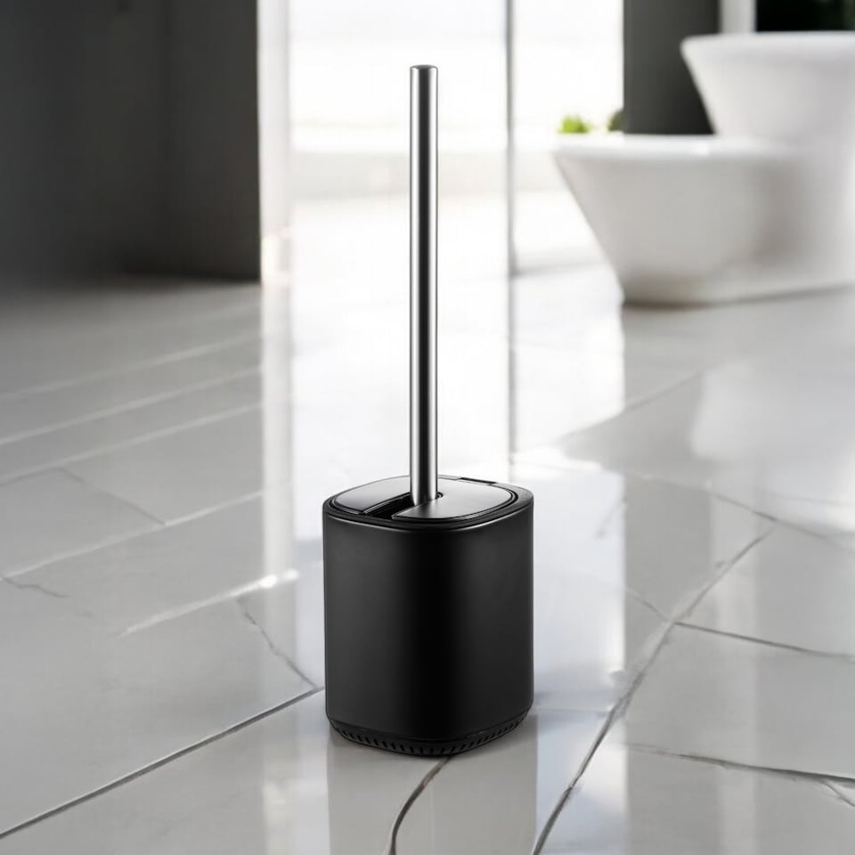 image 1 of Showerdrape Black Bathroom Accessory Set Floor Caddy with Toilet Brush and Holder | Black