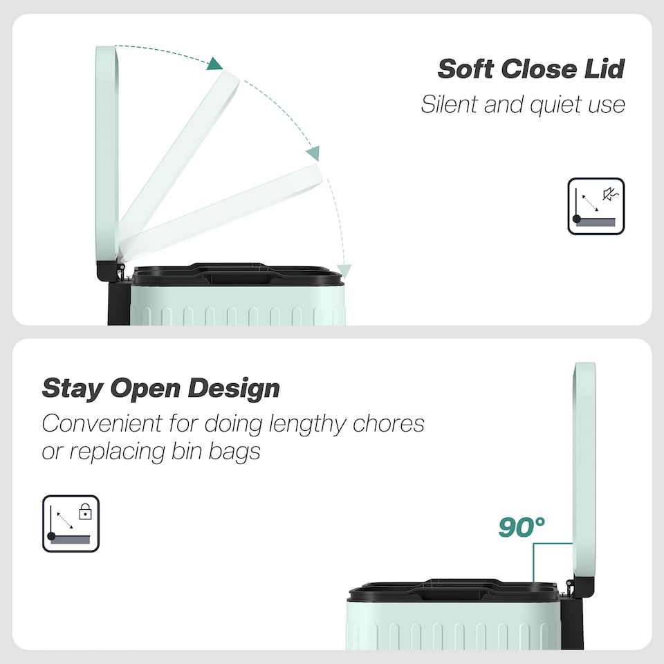 image 1 of HOMCOM Dual Kitchen Bin, 2 x 20L Double Bin for Recycling and Waste, Fingerprint-proof Pedal Bin with Soft-Close Lid, Removable Inner Buckets, Green | Green | 1