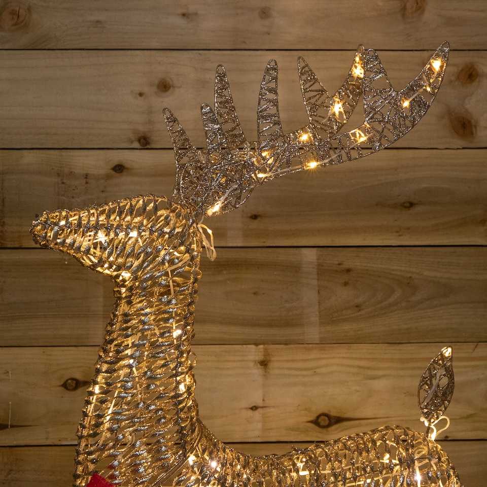 image 1 of 95cm Light up Gold Glitter Twist Christmas Reindeer with 94 Warm White LEDs