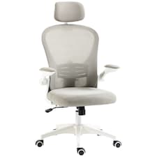 Vinsetto High Back Office Chair, Mesh Computer Desk Chair with Rotatable Headrest, 4D Lumbar Support, Flip-up Arm, Adjustable Height, Grey