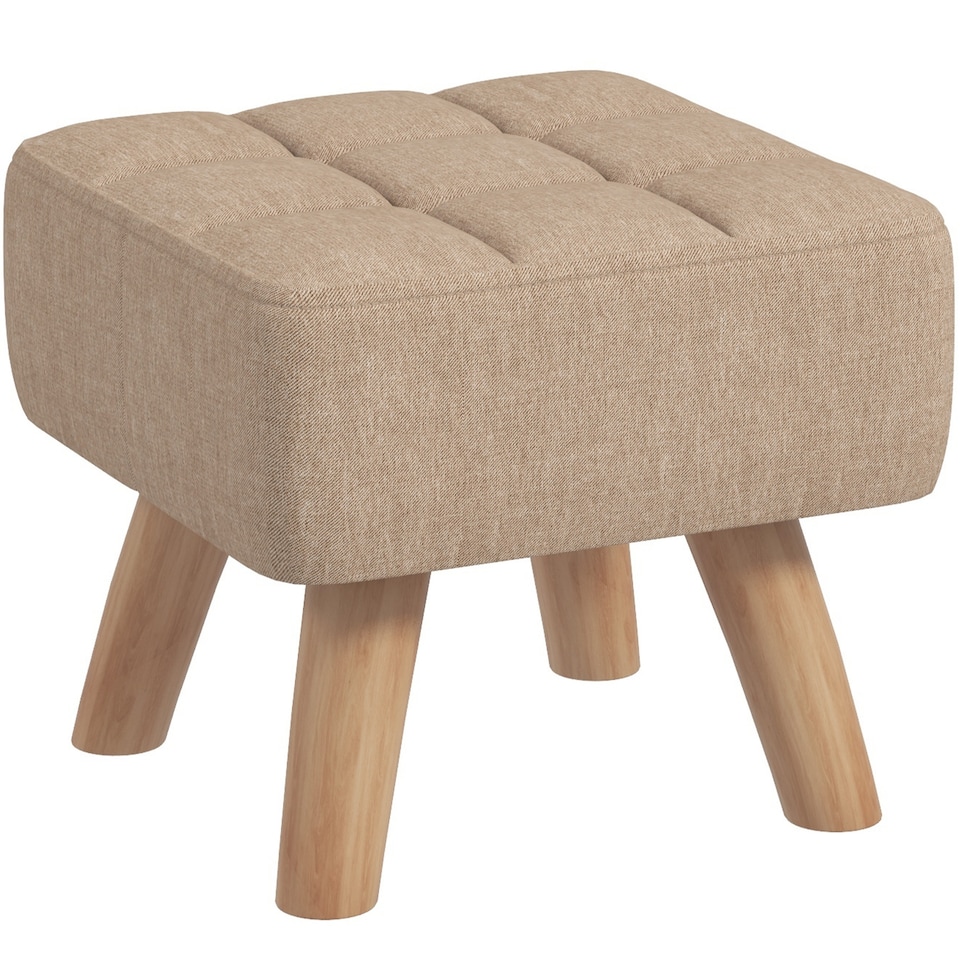 image 1 of HOMCOM Modern Tufted Footstool, Fabric Foot Stool with Rubber Wood Legs, Padded Seat, for Living Room, Bedroom, Entryway, Light Brown | Brown