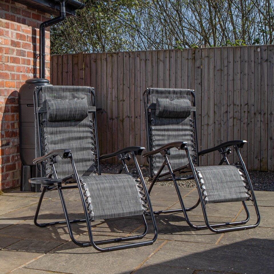 image 1 of Pack of 2 Multi Position Garden Gravity Relaxer Chair Sun Loungers with Sun Canopy in Grey | Grey | Grey