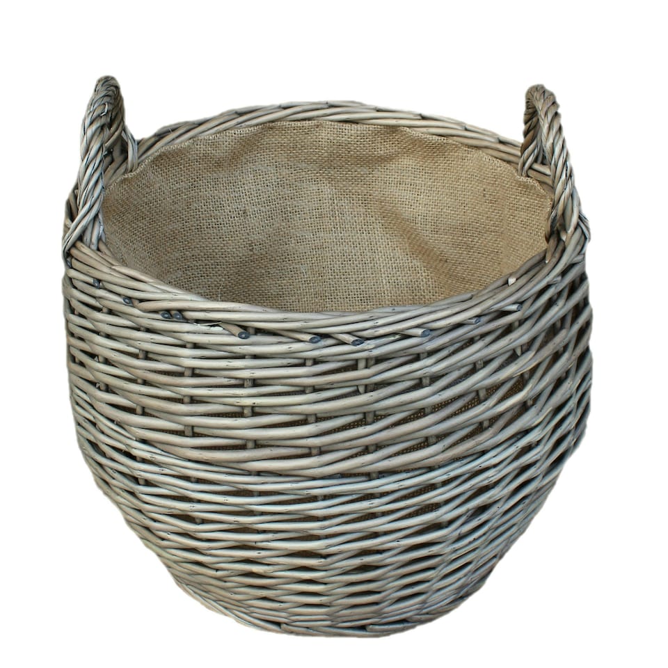 image 1 of Small Antique Wash Stumpy Wicker Basket Brown