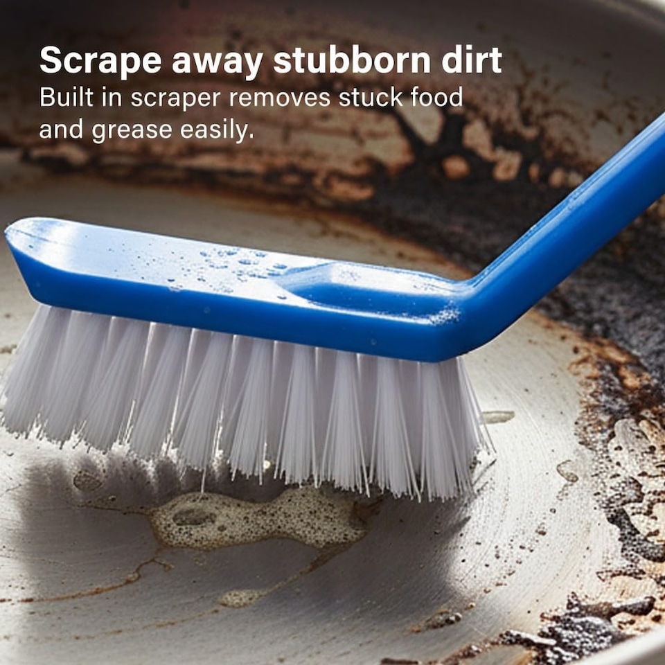 image 1 of 3Pcs Washing Up Brushes Non Slip Grip Built In Scraper Hanging Hole Cleaning