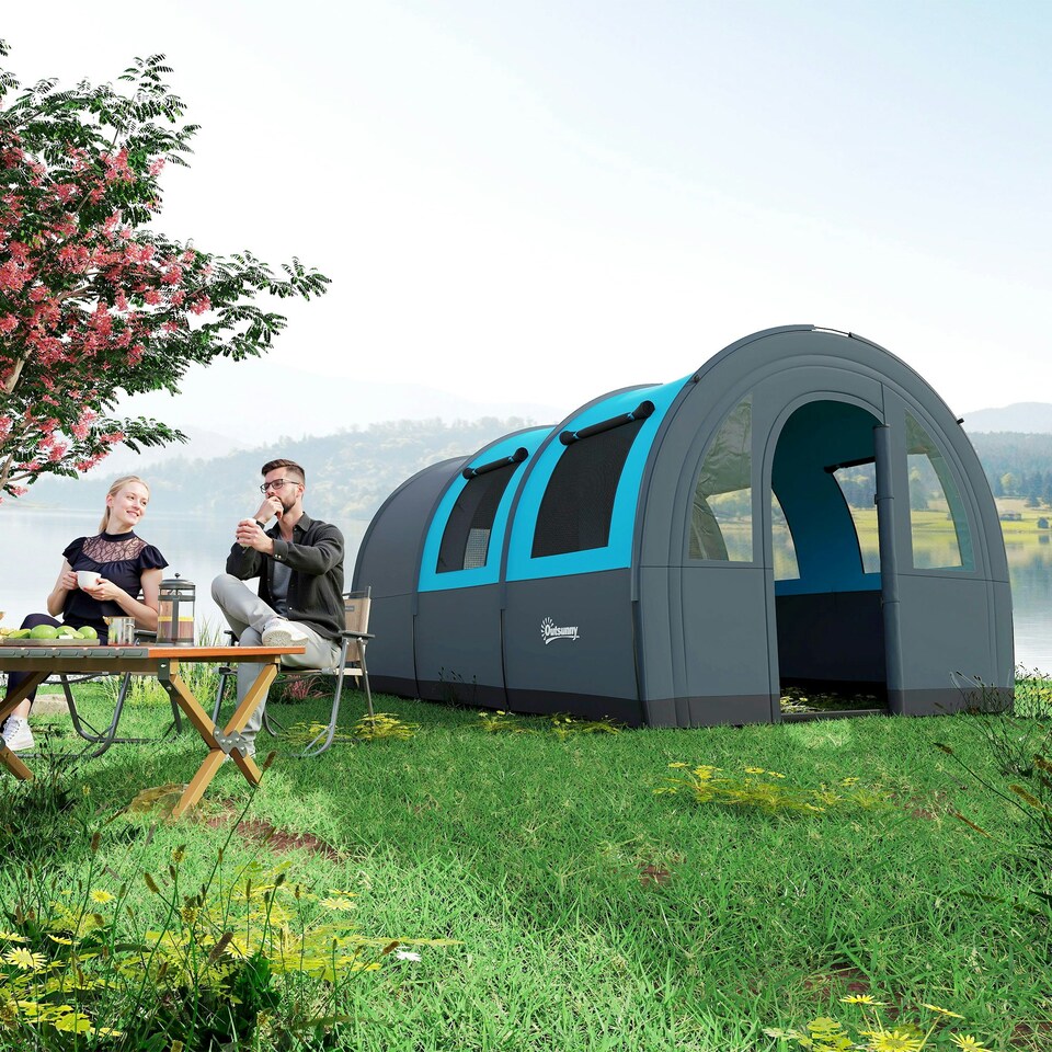 image 1 of Outsunny Camping Tent, 3000mm Waterproof Family Tent for 5-6 Man, Orange