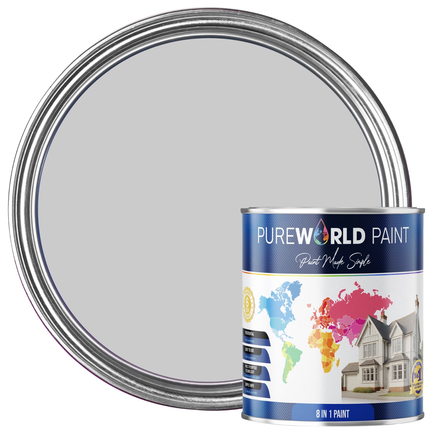 PUREWORLD All-in-One Paint & Primer - Multi-Surface Interior & Exterior, Walls & Wood - Grey Stone - 2.5L - Matt