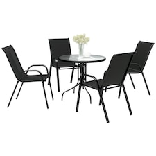 Outsunny 5 PCs Garden Furniture Set, Round Table and Stackable Chairs Black