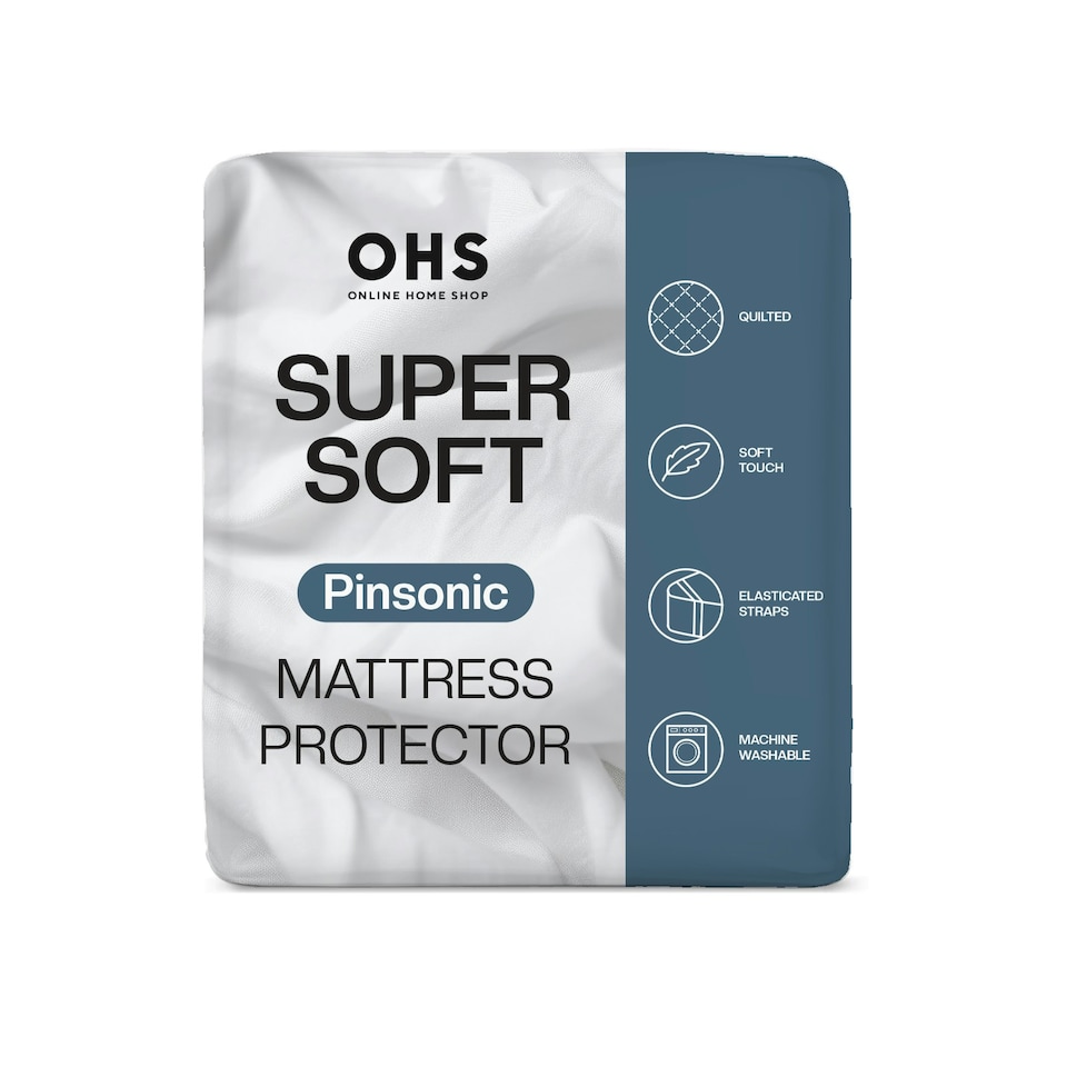 image 1 of OHS Pinsonic Soft Touch Anti-Allergy Mattress Topper Protector, Super King - White