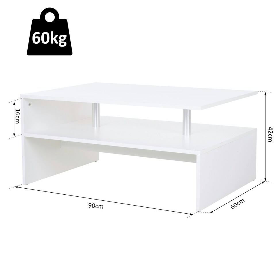 image 1 of HOMCOM 2 Tier Coffee/End Table Modern Design w/Open Shelf Living Room White