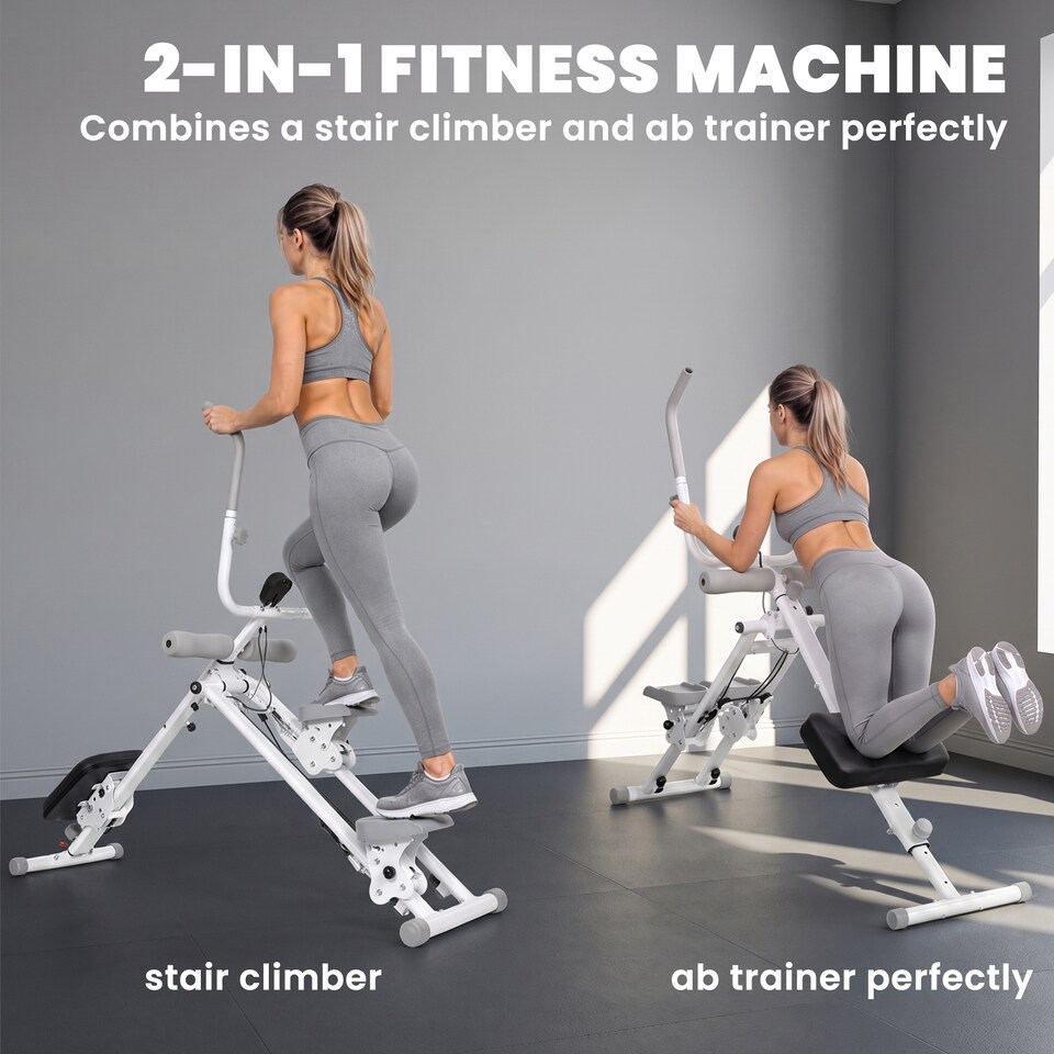 image 1 of SPORTNOW Foldable 2-in-1 Ab Machine and Stair Stepper for Core, White