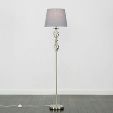ValueLights Pembroke Brushed Silver Floor Lamp with Medium Grey Tapered Shade and LED Bulb Grey