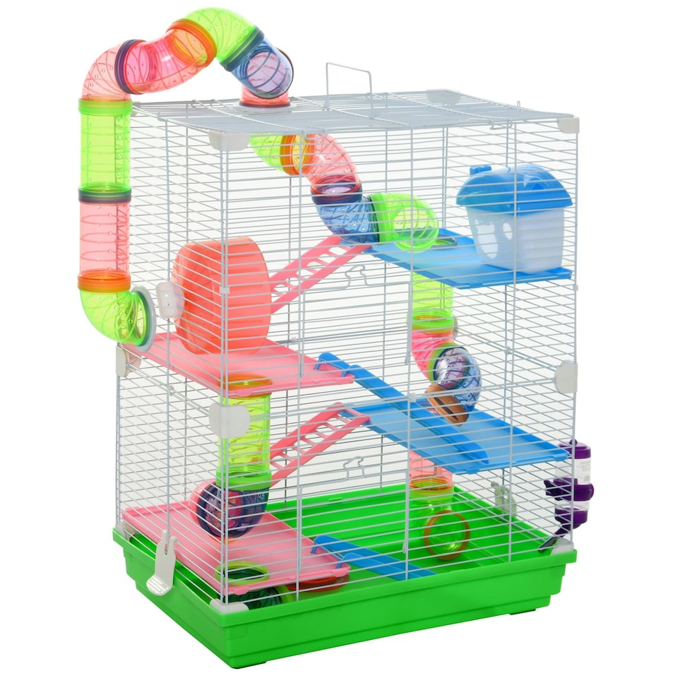 image 1 of Pawhut 5 Tier Hamster Cage Carrier Habitat w/ Exercise Wheels, Green