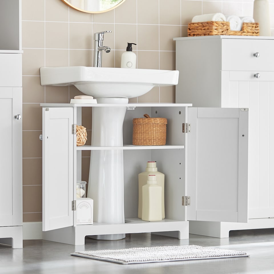 image 1 of SoBuy Under Sink Bathroom Cabinet with 2 Doors and Adjustable Shelf, White, 23.6x11.8x23.6 inches, 9.7 kg - BZR18-II-W
