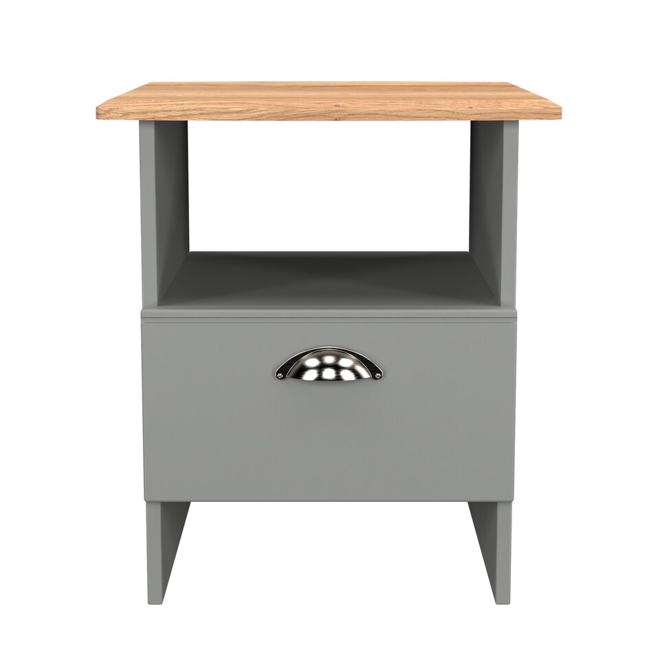 image 1 of Albert Bottom Drawer Lamp Table in Dusk Grey & Riviera Oak (Ready Assembled) | Grey | Dusk Grey & Riviera Oak