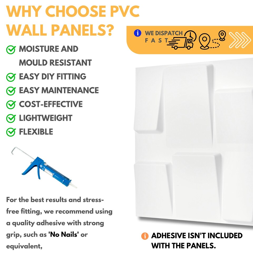 image 1 of NOVECRAFTO 3D Geometric Wall Panels – Matt White Squares Design – 6 PVC Sheets – 1.5m² (16.15sqft) – Interior Cladding Wall Tile Effect | White