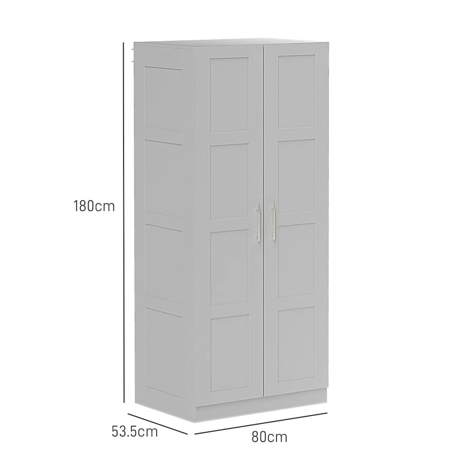 image 1 of HOMCOM Wardrobe for Bedroom, Double Wardrobe with Hanging Rail, Grey