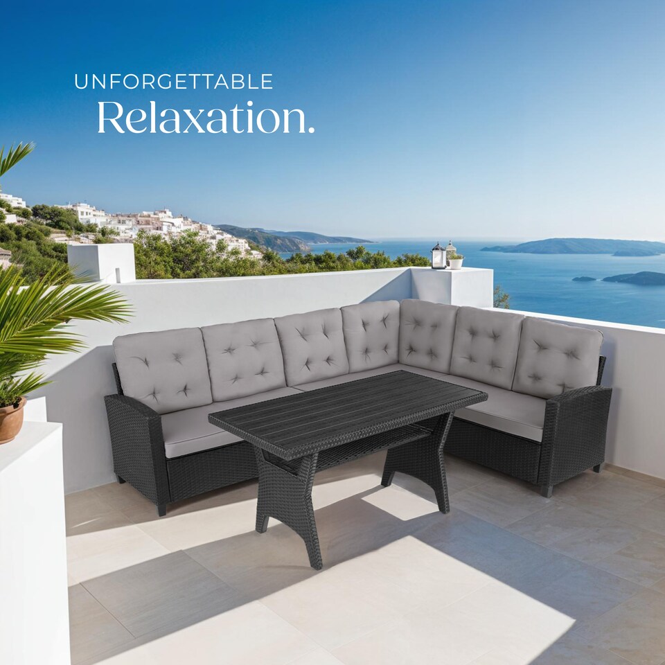 image 1 of Garden Furniture Set Catania - for 6 people, weather-resistant, thick cushions | Black | black | 120 x 65 x 73 cm | 1