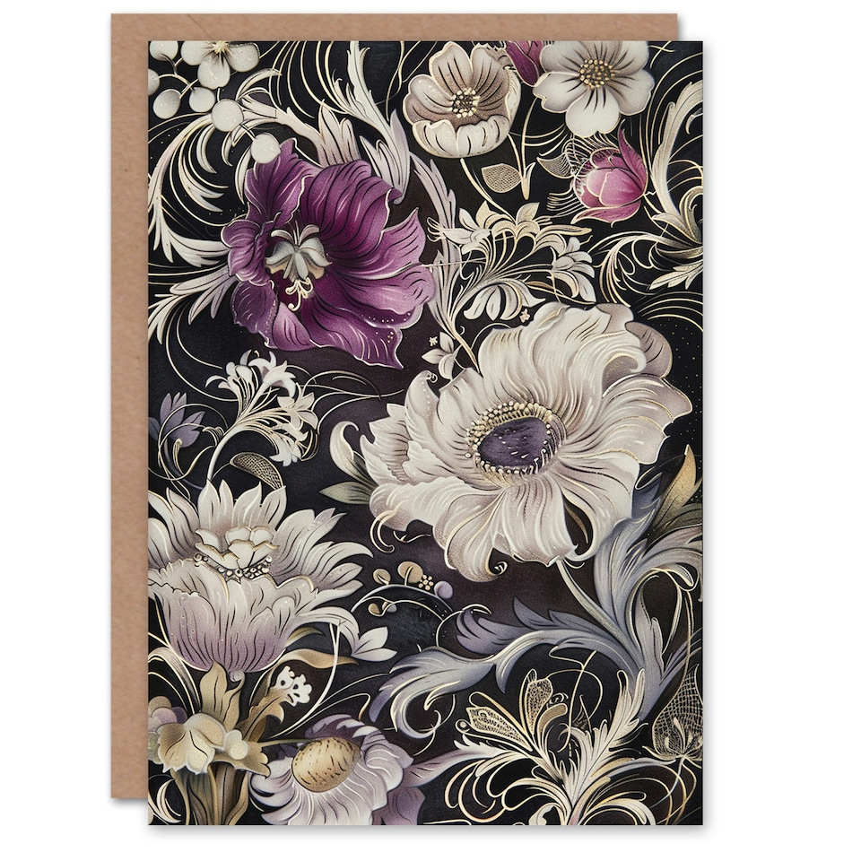 image 1 of Anemone Flowers Filigree White Purple Design Her Birthday Card