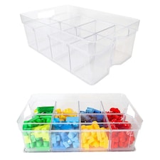 3 x Small (25.5x18.5x9cm) Adjustable & Stackable Storage Organisers With Modular Compartments For Crafts & Beads | Clear