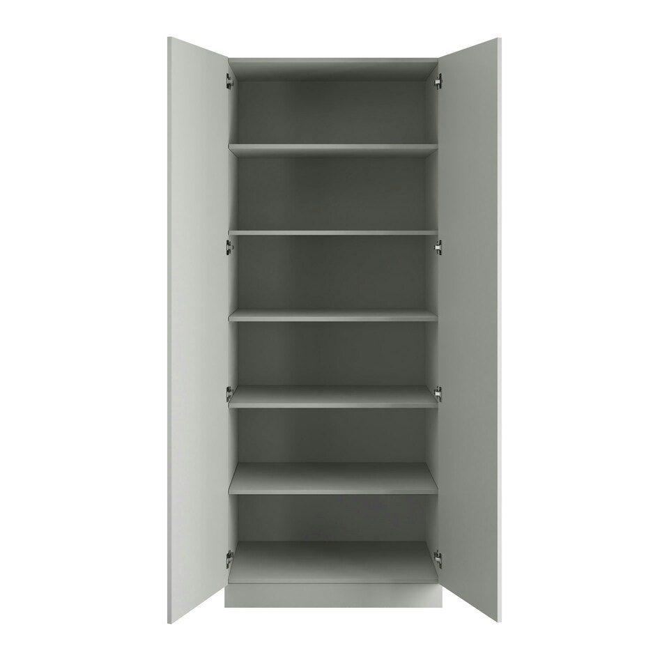 image 1 of Classic Square Panel Light Grey Double Wardrobe with Shelves Grey