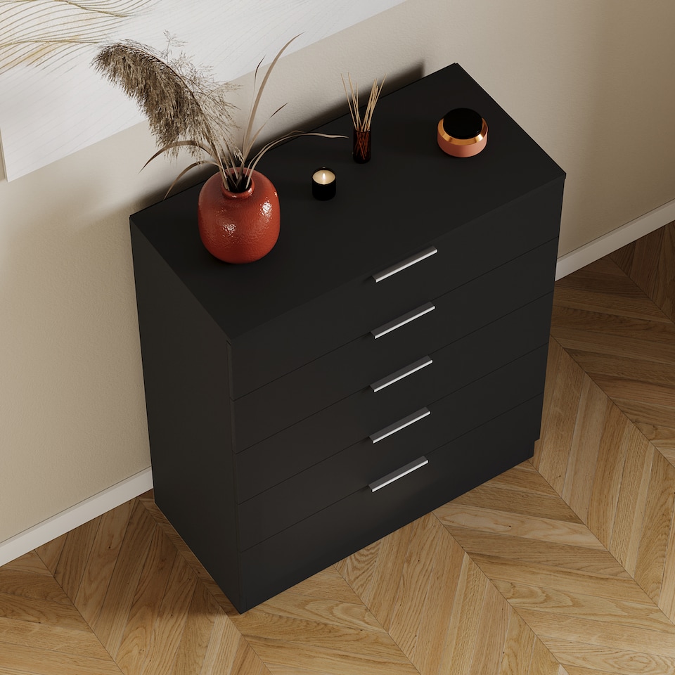image 1 of Vida Designs Trega 5 Drawer Chest of Drawers Bedroom Clothing Organiser Storage Unit - Black